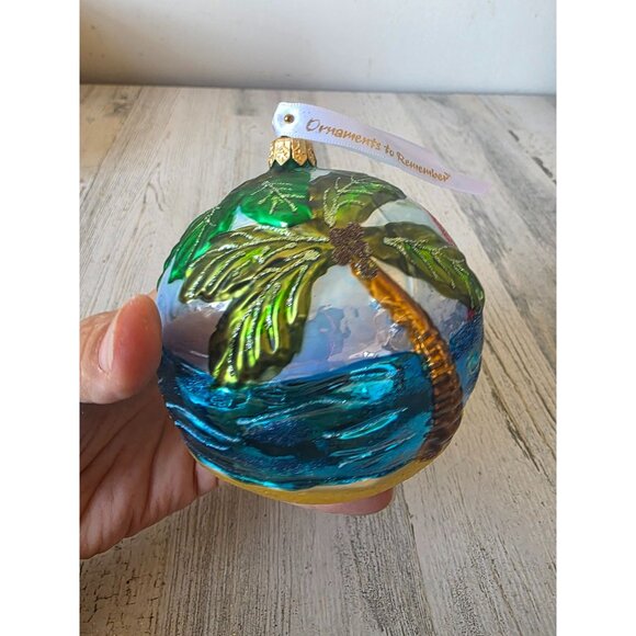 Beach glitter rainbow ball ornament palm tree tropical Hawaiian remember Xmas - Picture 4 of 12